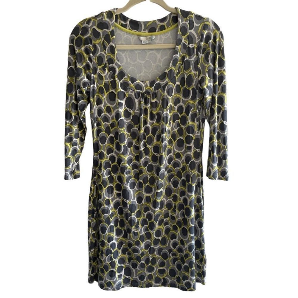 Boden Gray Circle Print Jersey Knit Short Mini 3/4 Sleeve Dress Women’s 8 Medium